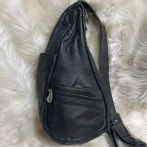 Ameri bag USAvintage Healthy Back sling back  Black Leather silver tone hardware